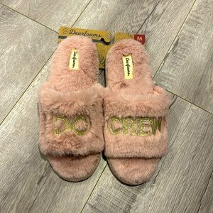 “I Do Crew” pink slippers